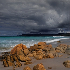 Storm clouds gathering in the Freycinet peninsular, east coastline of Tasmania, Australia