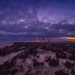 Stormy dawn light approaching Lake Tyrrell, which is situated near the town of SeaLake in the Wimmera District of Victoria, Australia