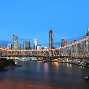 Story Bridge against Brisbane Skyline, Australia Story Bridge against Brisbane Skyline, Australia