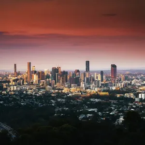 Stunning sunset above Brisbane CBD viewing from Mount Coot-tha Lookout Stunning sunset above Brisbane CBD viewing from Mount Coot-tha Lookout