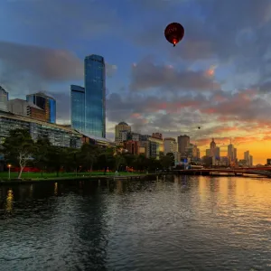 Sunrise over Melbourne with Hot Air Ballooons