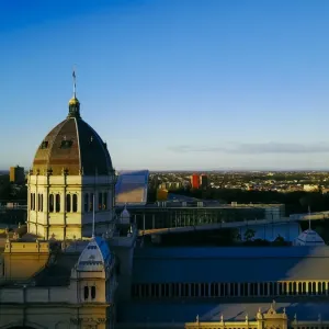 Sunset Aerial view of north Melbourne and the exhibition centre, Carlton gardens, Victoria Sunset Aerial view of north Melbourne and the exhibition centre, Carlton gardens, Victoria