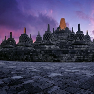 Sunset at Borobudur (Barabudur), Magelang, Central Java, Indonesia