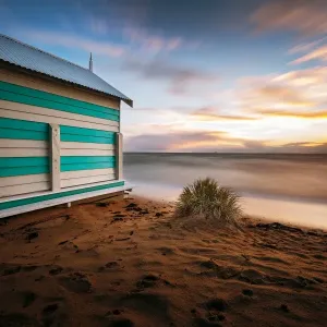 Colourful Sunset Print of Brighton Beach Bathing Boxes