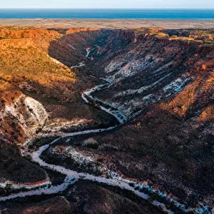 Sunset drone image over Charles Knife Canyon in Cape Range National Park Exmouth