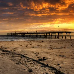 Sunset at Glenelg Beach with Glenelg Jetty in the Background, Adelaide, South Australia