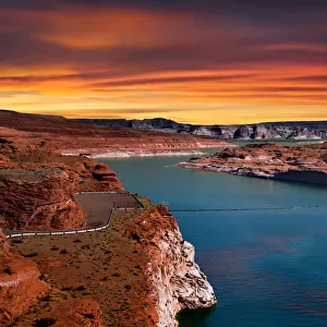 Sunset at Lake Powell on the Colorado River between Utah and Arizona, United States of America