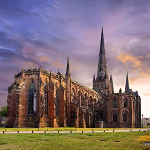 Sunset with Lichfield Cathedral, Lichfield, Staffordshire, England, United Kingdom