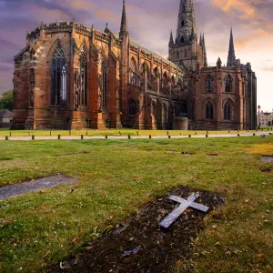 Sunset with Lichfield Cathedral, Lichfield, Staffordshire, England, United Kingdom