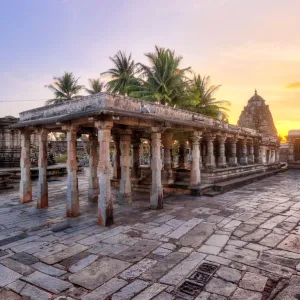 Sunset with Somyanayaki Temple of Chennakeshava Complex (Kesava Temple of Belur) in Hassan, Karnataka, India