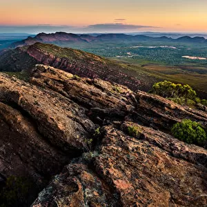 Sunset at St Mary Peak, the highest mountain of Wilpena Pound, a natural amphitheater of mountains in Flinders Ranges