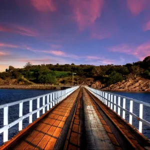 Sunset View of Granite Island From the Horse-Drawn Tramway Causeway, Victor Harbor, South Australia, Australia