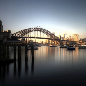 Sydney harbour bridge and city sunrise