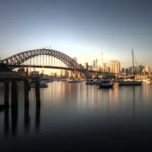 Sydney harbour bridge and city sunrise