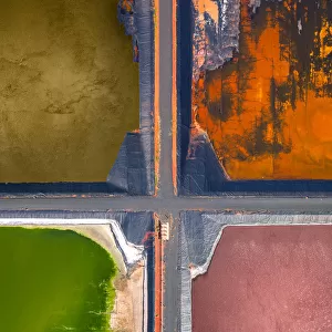 Four tailing ponds at a gas plant as seen from directly above, Western Australia