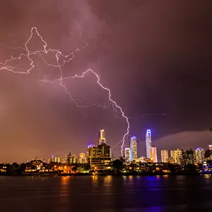 Thunder Storm and Lightening with City Skyline