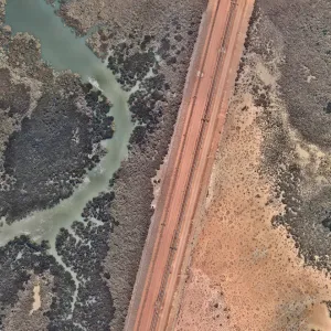 Train tracks crossing an estuary Train tracks crossing an estuary