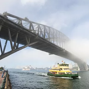 Traveling by boat in a Foggy day, Sydney Harbour Bridge