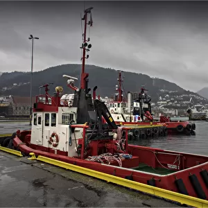 Tugboat moored at the Bergen Wharf, Norway