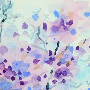 Twigs and Flowers Jacaranda Tree Watercolor Painting Detail