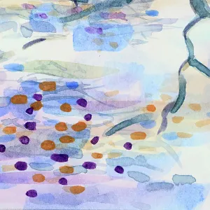 Twigs and Flowers Jacaranda Tree Watercolor Painting Detail