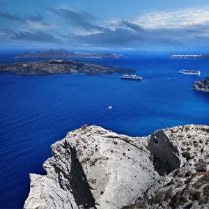View of Aegean Sea and Cruise Ships From Santorini, Greece