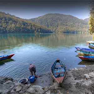 A view of the beautiful lake Pokhara in Nepal