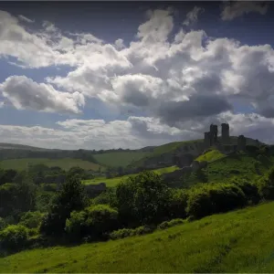 View at Corfe Castle, Dorset, Isle of Purbeck, England, United Kingdom