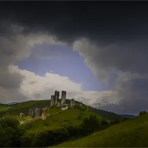 View at Corfe Castle, Dorset, Isle of Purbeck, England, United Kingdom