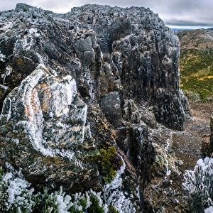 View to the face of Solomons Throne from the top in Walls of Jerusalem National Park, Tasmania