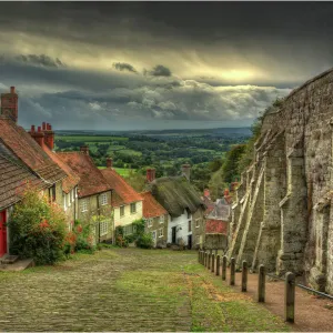 View Down Gold Hill, Shaftsbury, Dorset, England