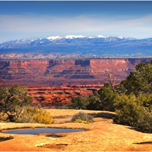 View to the La-Sal mountains from Canyonlands national park, Utah, USA