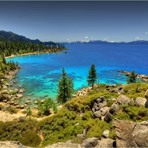 View to Lake Tahoe, California and Nevada state border area, USA