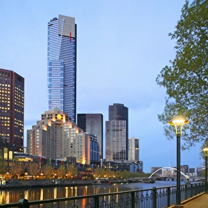 View of Melbourne with both riversides at dawn