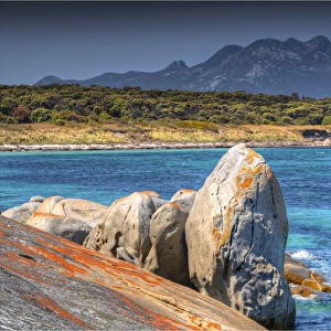 View to mount Strzelecki from Blue Rocks, Flinders Island, Bass Strait, Tasmania, Australia