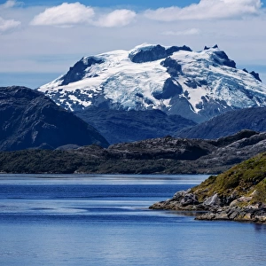 View of Snow Capped Mountain at Peel Fjord, Sarmiento Channel, Magallanes and Chilean Antarctica Region, Chile