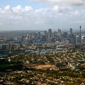 View of Sydney city centre from plane window