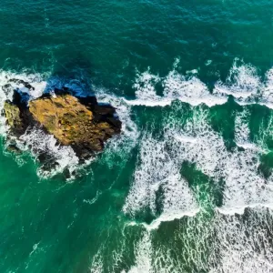 Top View Of Whatipu Lighthouse and Sea Waves Breaking Top View Of Whatipu Lighthouse and Sea Waves Breaking