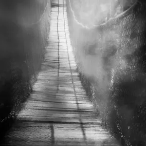 Visualize Fear suspension bridge concept of passing over to the other side Visualize Fear suspension bridge concept of passing over to the other side