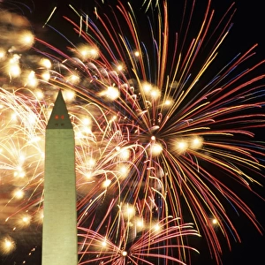 The Washington Monument and fireworks, 4th of July