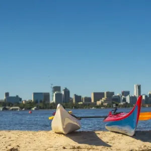 Two water kayaks on south Perth shore, Western Australia Two water kayaks on south Perth shore, Western Australia