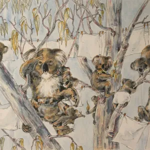 Australian Koala Family Washday Print Australian Koala Family Washday Print