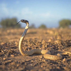 A wild Moroccan Black Cobra (Naja haje) in scrubland habitat