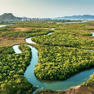 Winding river landscape aerial view Winding river landscape aerial view