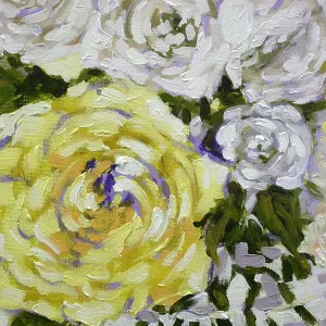 Yellow with White Roses Oil Painting
