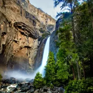 Yosemite Waterfall and stream Yosemite Waterfall and stream