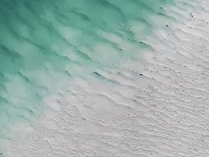 Aerial Beach Photography Prints: Abstract drone image at the edge of a sandbar in Willie Creek estuary