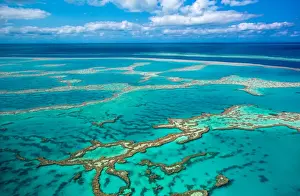 Whitsunday Prints: Aerial of Great Barrier Reef at Whitsunday Island