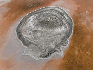 Images Dated 13th July 2023: Aerial image showing a dry salt lake in the Australian outback, Western Australia, Australia