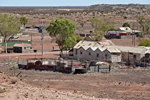 Aerial landscape view of the remains of Gwalia gold mine ghost town in Western Australia